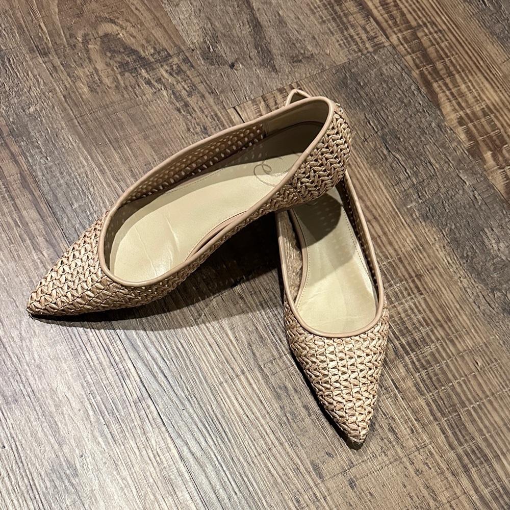 Sam Edelman Wanda Raffia Pointed Toe Tan Woven Flats